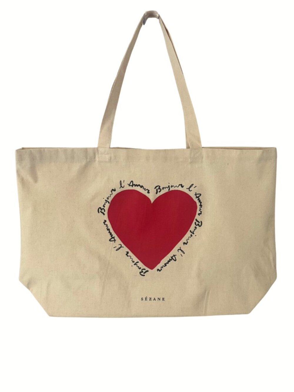 Sézane Bonjour l'Amour Heart Canvas Tote Bag Large Limited Edition NWOT